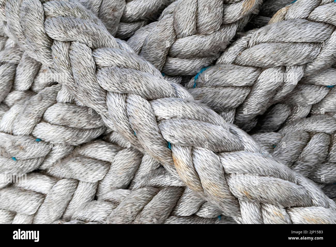 Coils of Platted Heavy Duty Rope used in the Marine Industry, Northumberland, UK Stock Photo