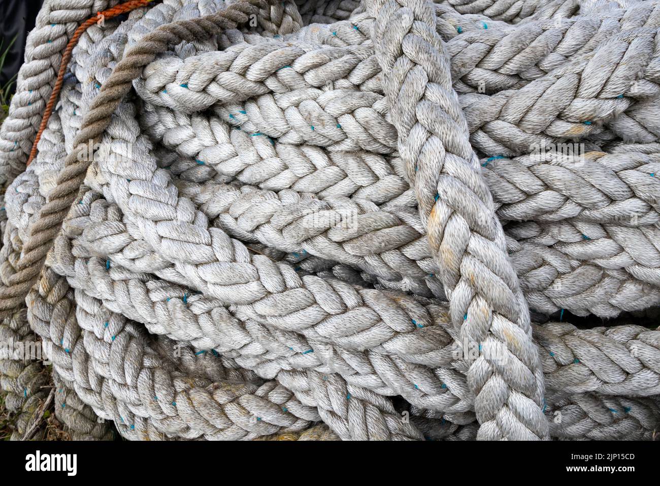 Coils of Platted Heavy Duty Rope used in the Marine Industry, Northumberland, UK Stock Photo