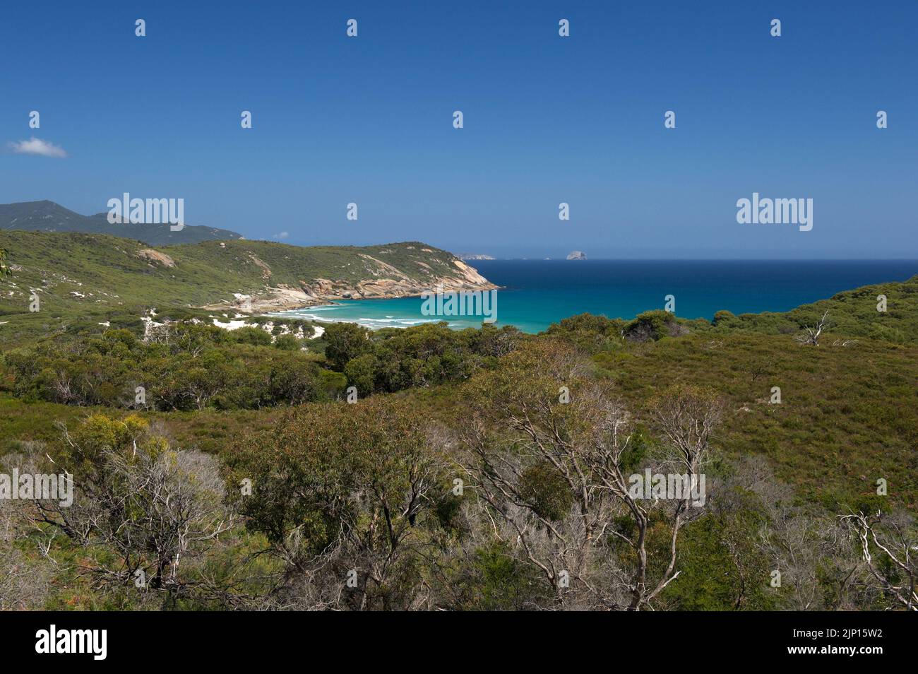 Wilsons Promontory National Park is the most Southerly point of the Australian mainland. It gets the rough seas of Bass Strait, but not today! Stock Photo