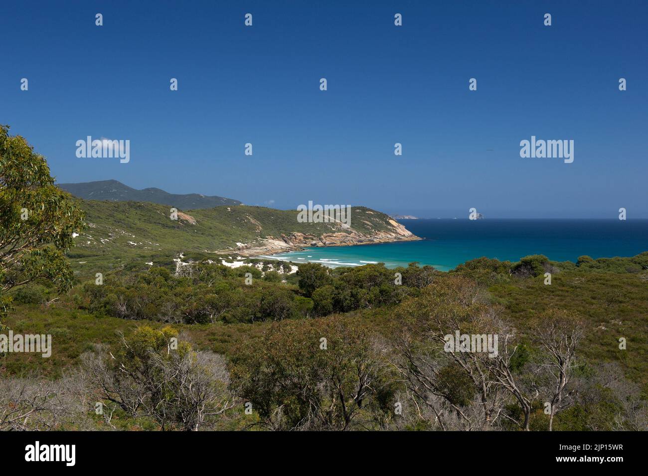 Wilsons Promontory National Park is the most Southerly point of the Australian mainland. It gets the rough seas of Bass Strait, but not today! Stock Photo