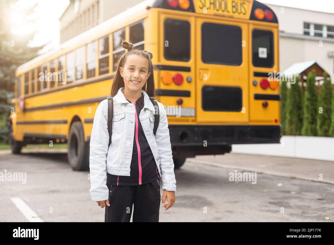 Beautiful little girl with backpack walking ready back to school, fall ...