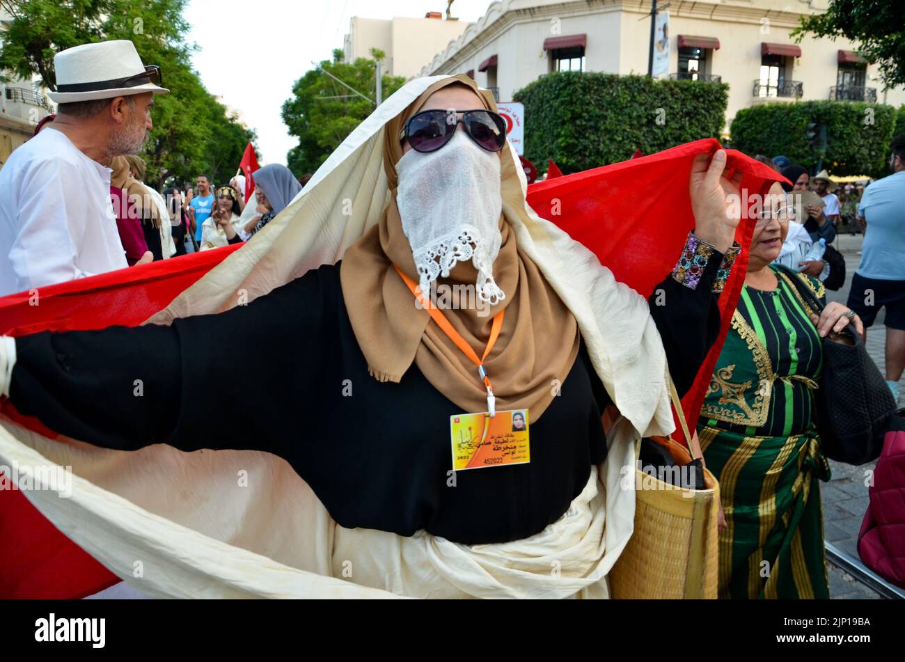 Tunis, Tunisia. 13th Aug, 2022. Tunis, Tunisia. 13 August 2022. Women march along the Habib