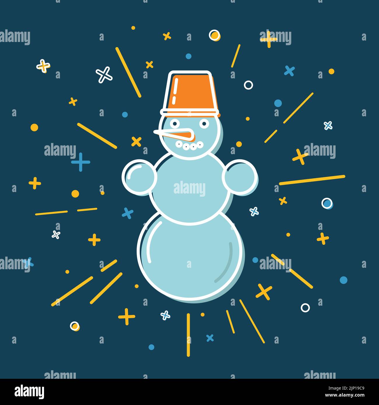 Colored thin line style snowman icon on blue background Stock Vector