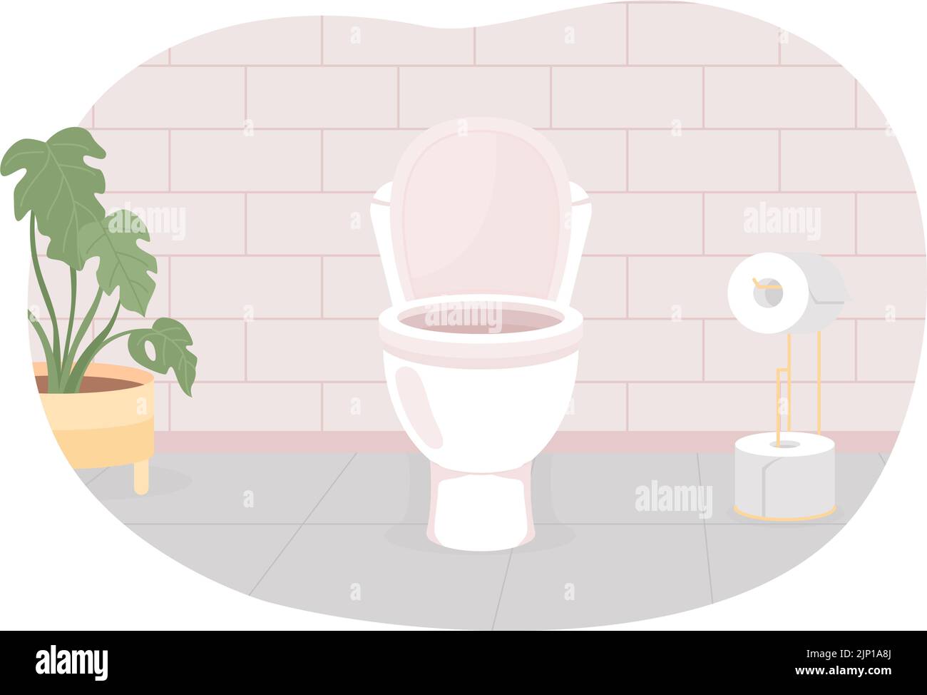 Clean toilet bowl in restroom 2D vector isolated illustration Stock ...