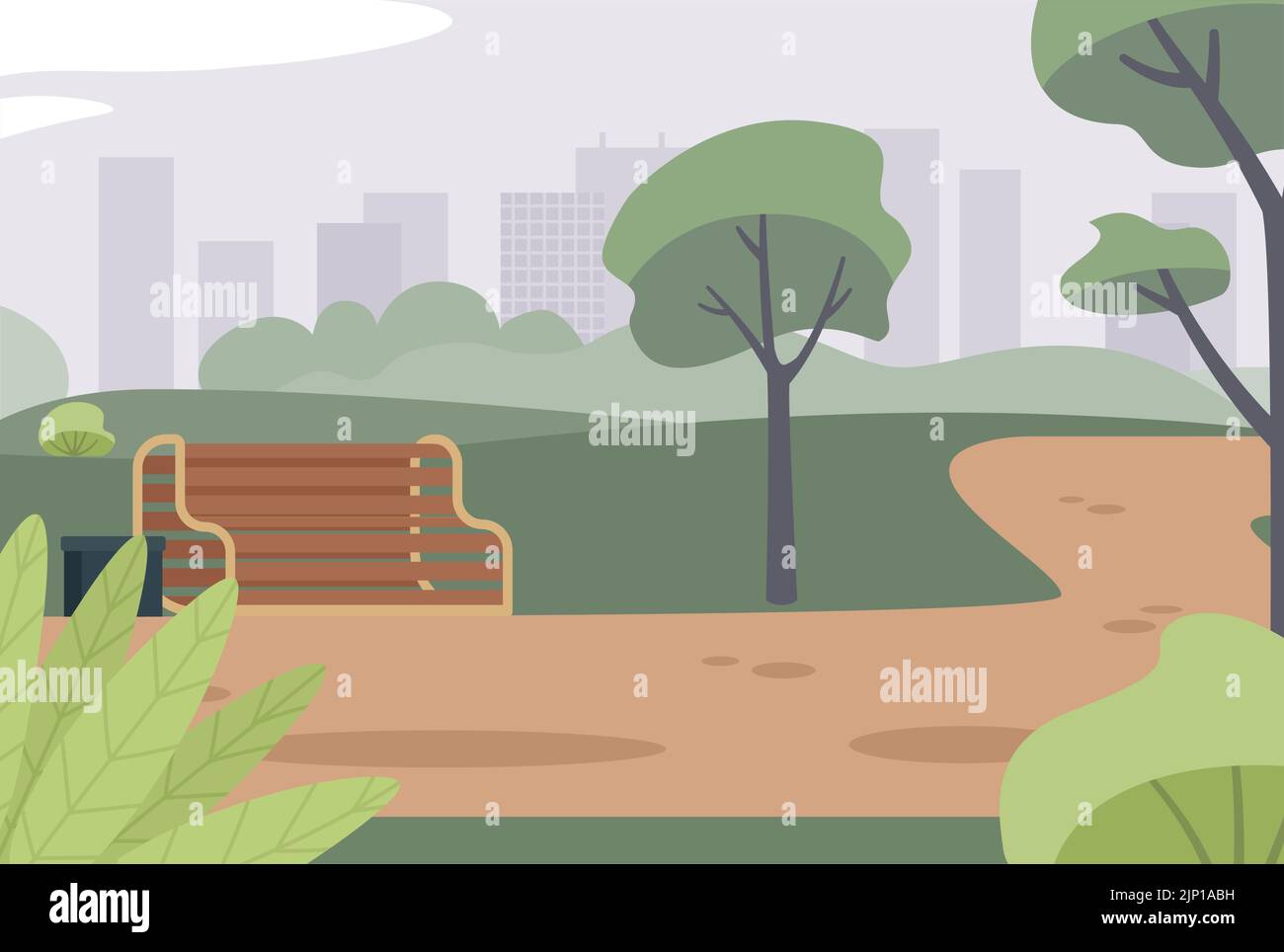 Green city park in summer flat color vector illustration Stock Vector ...