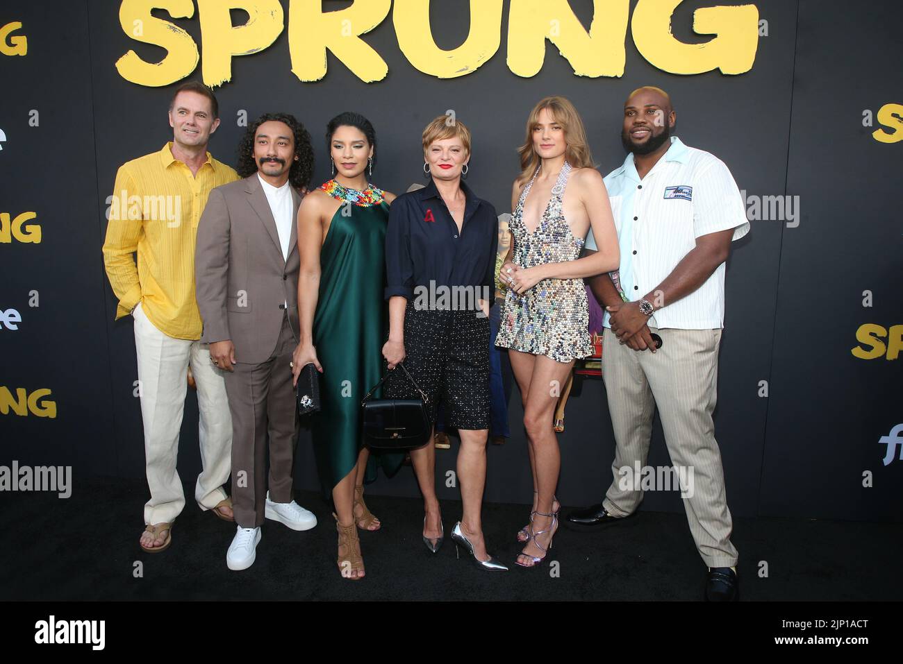 Los Angeles, California, USA. 14th Aug, 2022. Garret Dillahunt, Martha Plimpton, Phillip Garcia, Shakira Barrera, Clare Gillies, James Earl, Ever Carradine. Red Carpet Premiere Of Freevee's 'Sprung' held at the Hollywood Forever Cemetery in Los Angeles. Credit: AdMedia Photo via/Newscom/Alamy Live News Stock Photo