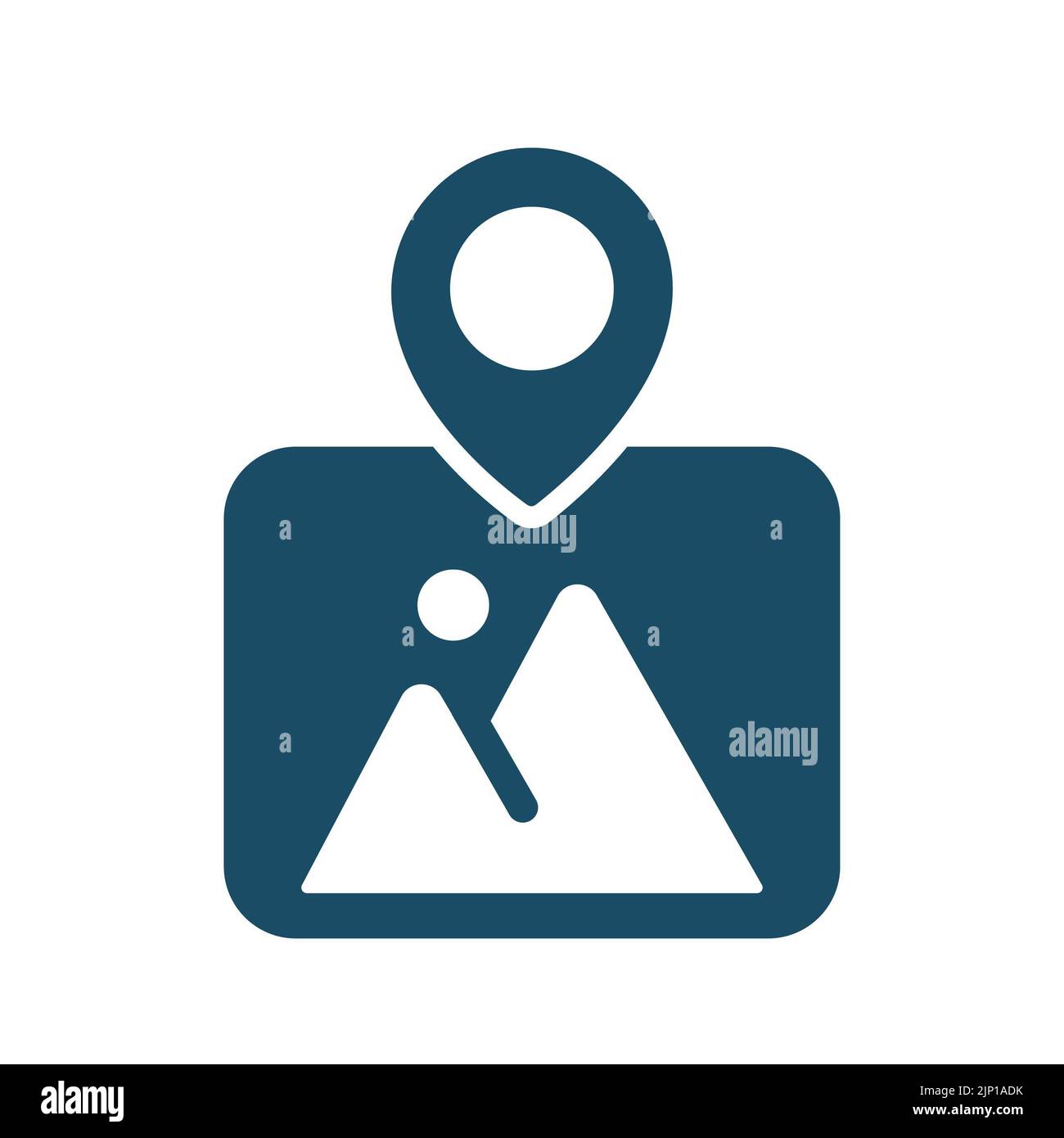High quality dark blue flat location pin icon. Pictogram, icon set, illustration. Useful for web site, banner, greeting cards, apps and social media p Stock Photo