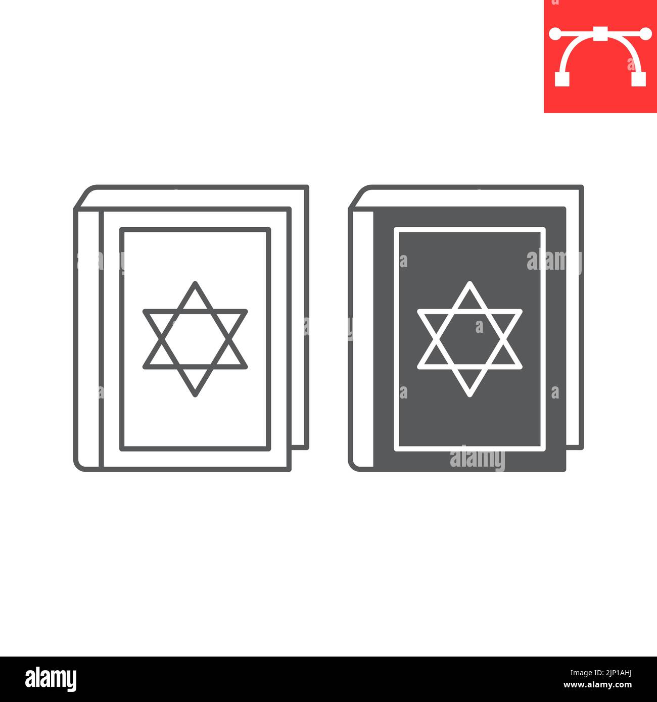 Torah book line and glyph icon, hanukkah and david star, hebrew bible