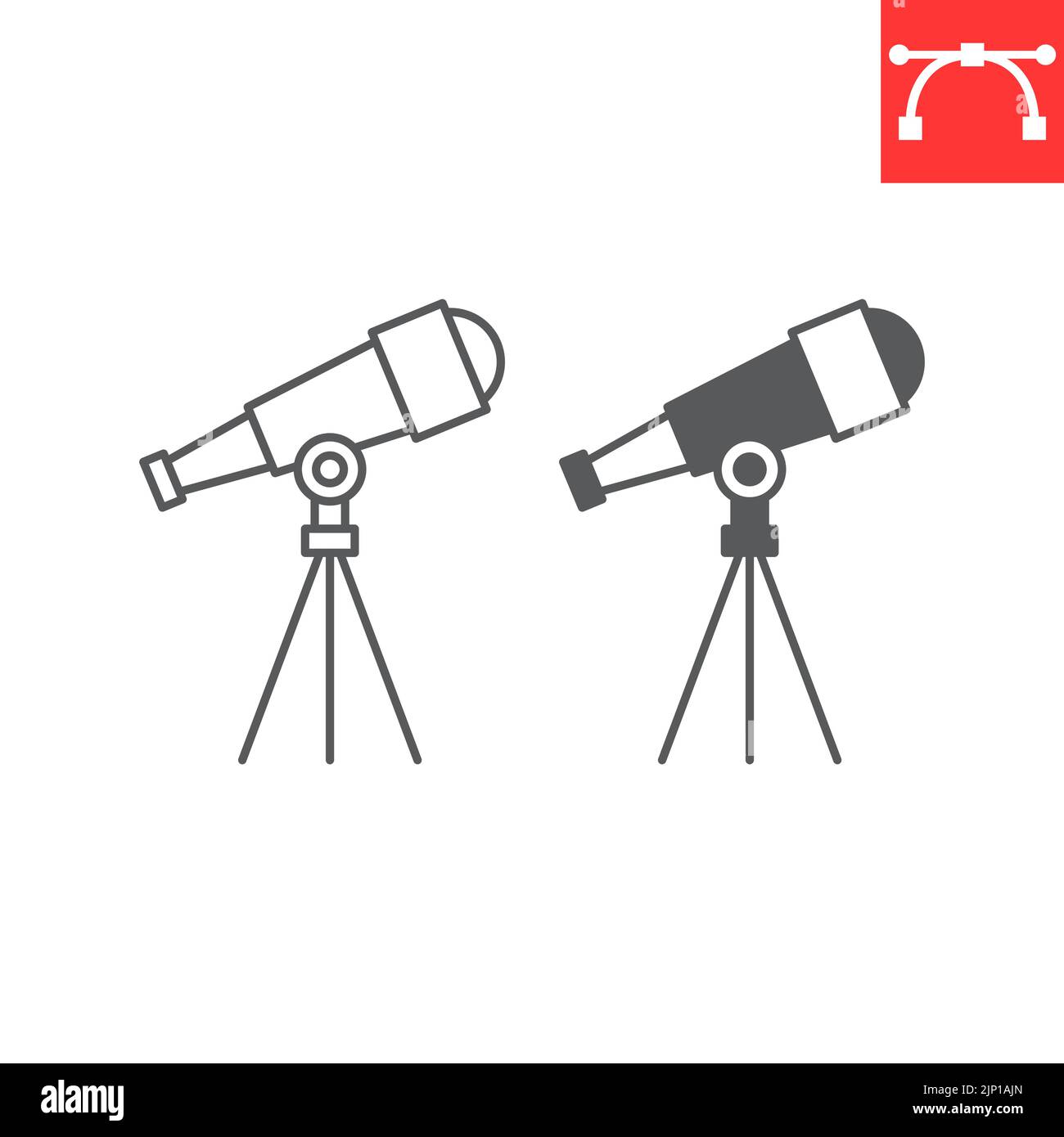 Telescope line and glyph icon, astronomy and science, telescope vector