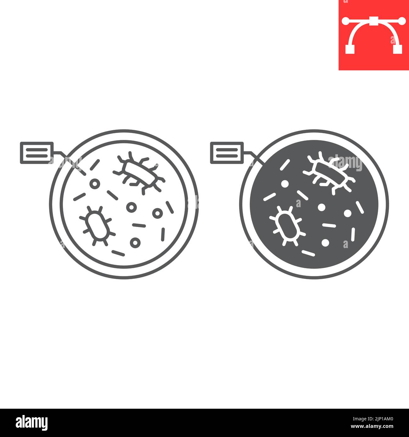 Petri dish line and glyph icon, biology and science, petri dish with ...