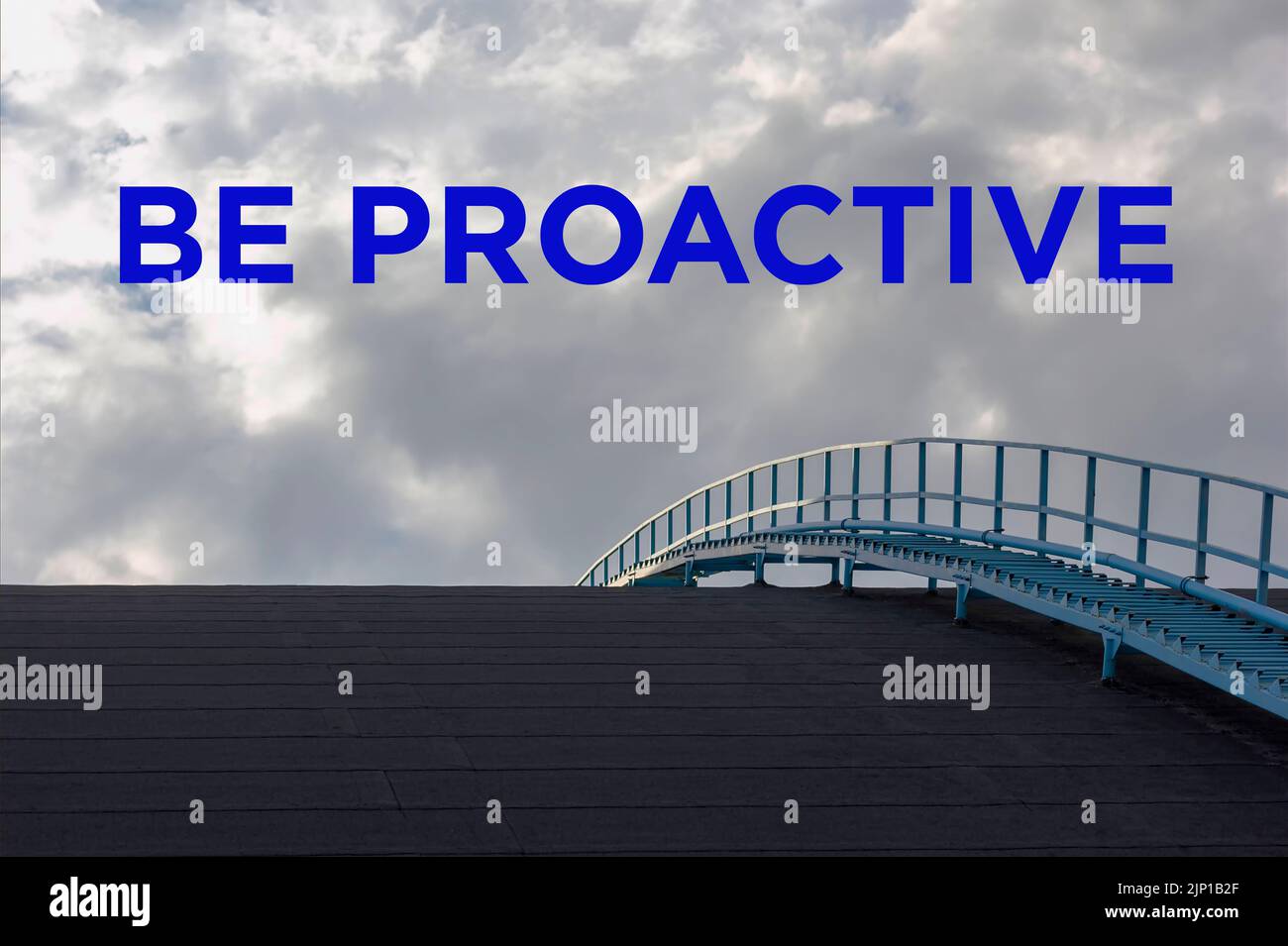 Be active, phrase on the sky with a ladder to the top Stock Photo