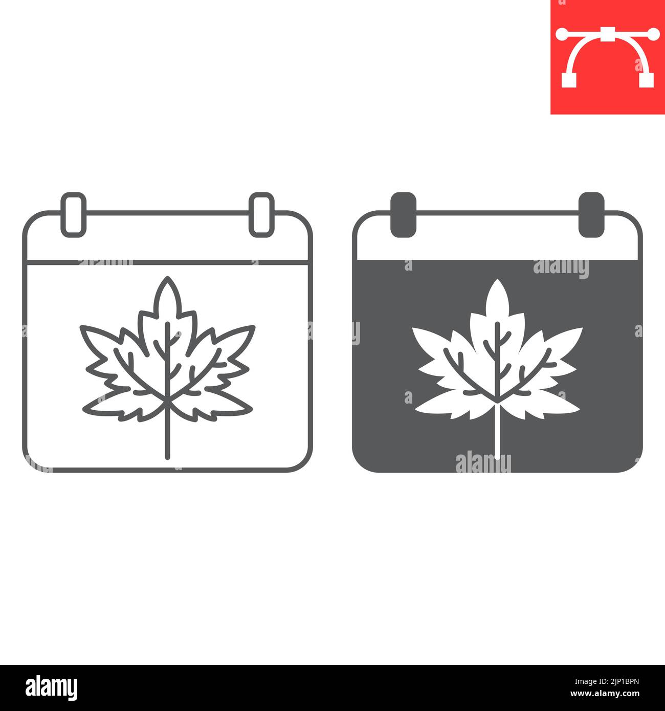 Thanksgiving day calendar line and glyph icon, maple leaf and holiday, autumn calendar vector icon, vector graphics, editable stroke outline sign, eps 10. Stock Vector