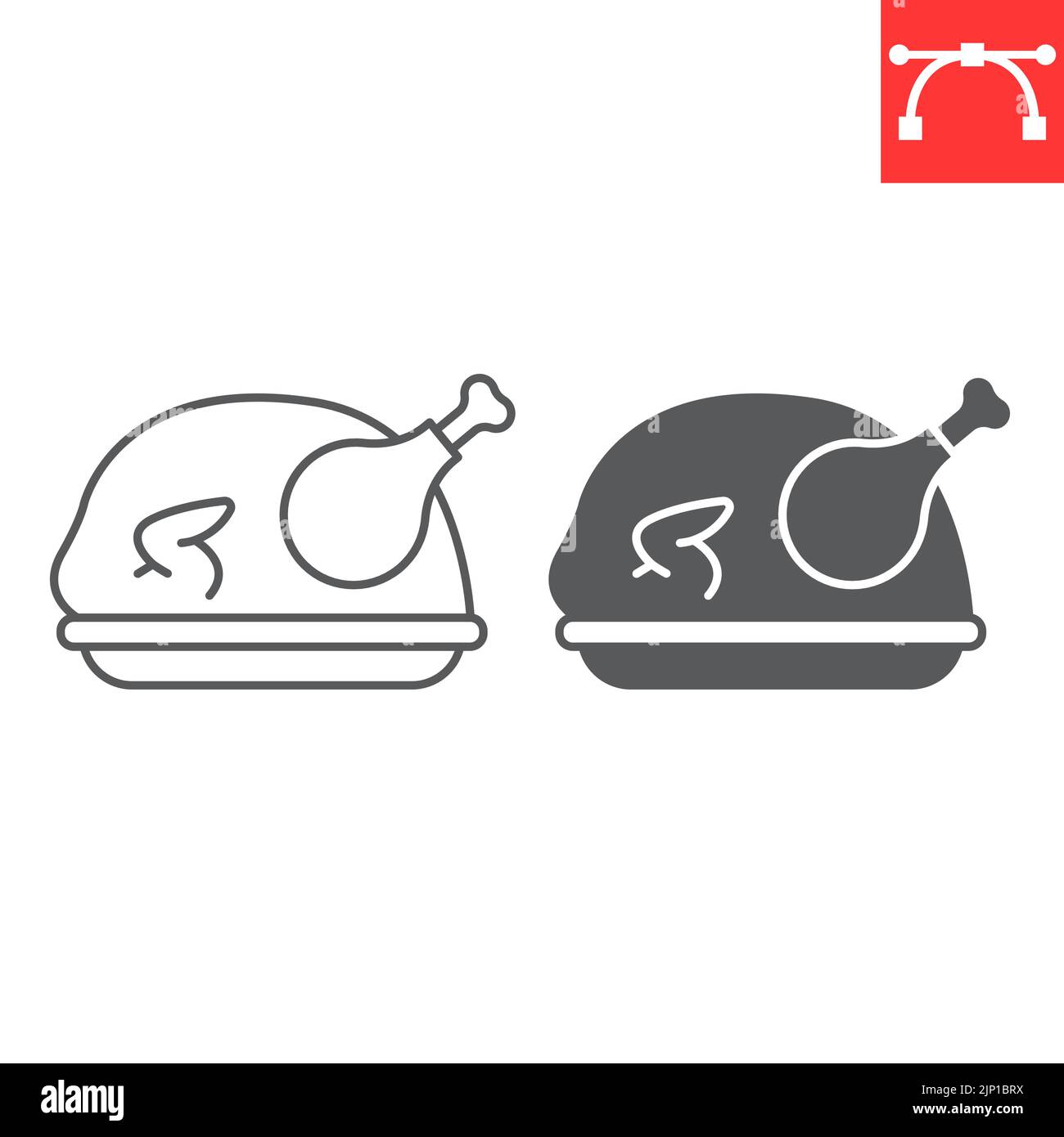 Roast turkey line and glyph icon, thanksgiving and dinner, roasted chicken vector icon, vector graphics, editable stroke outline sign, eps 10. Stock Vector