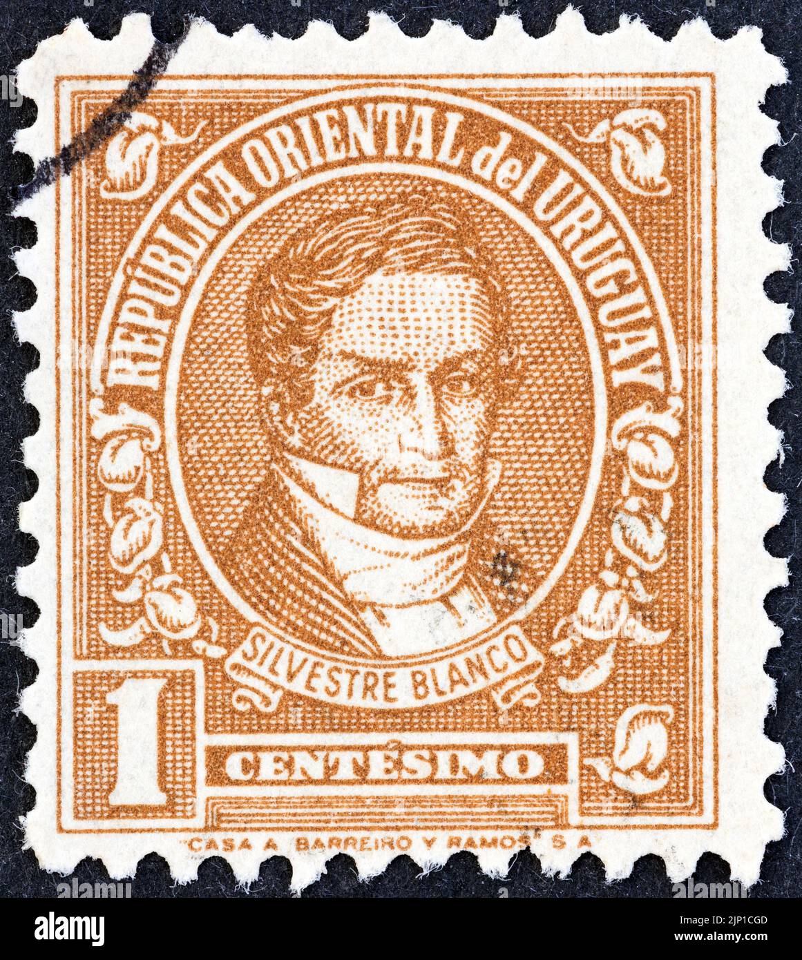 URUGUAY - CIRCA 1945: A stamp printed in Uruguay from the 'Personalities' issue shows Silvestre Blanco, 1783-1840, circa 1945. Stock Photo