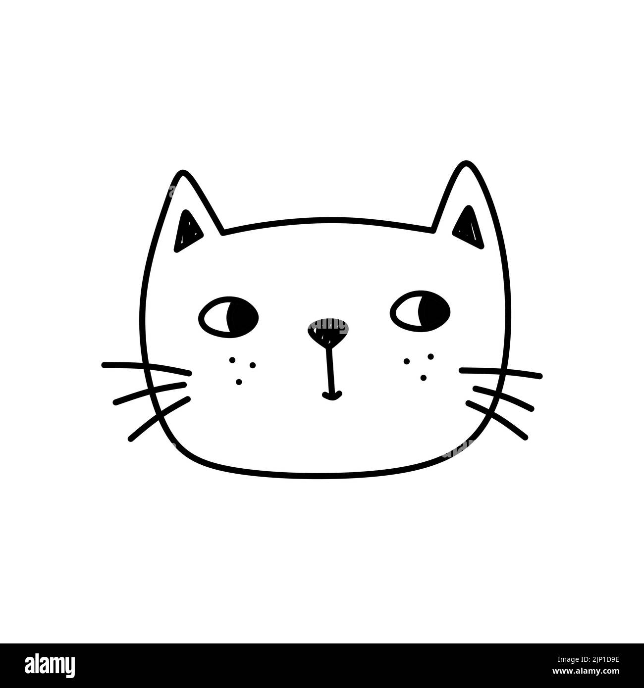 Abstract, black and white cat face icon/sticker. Isolated on white