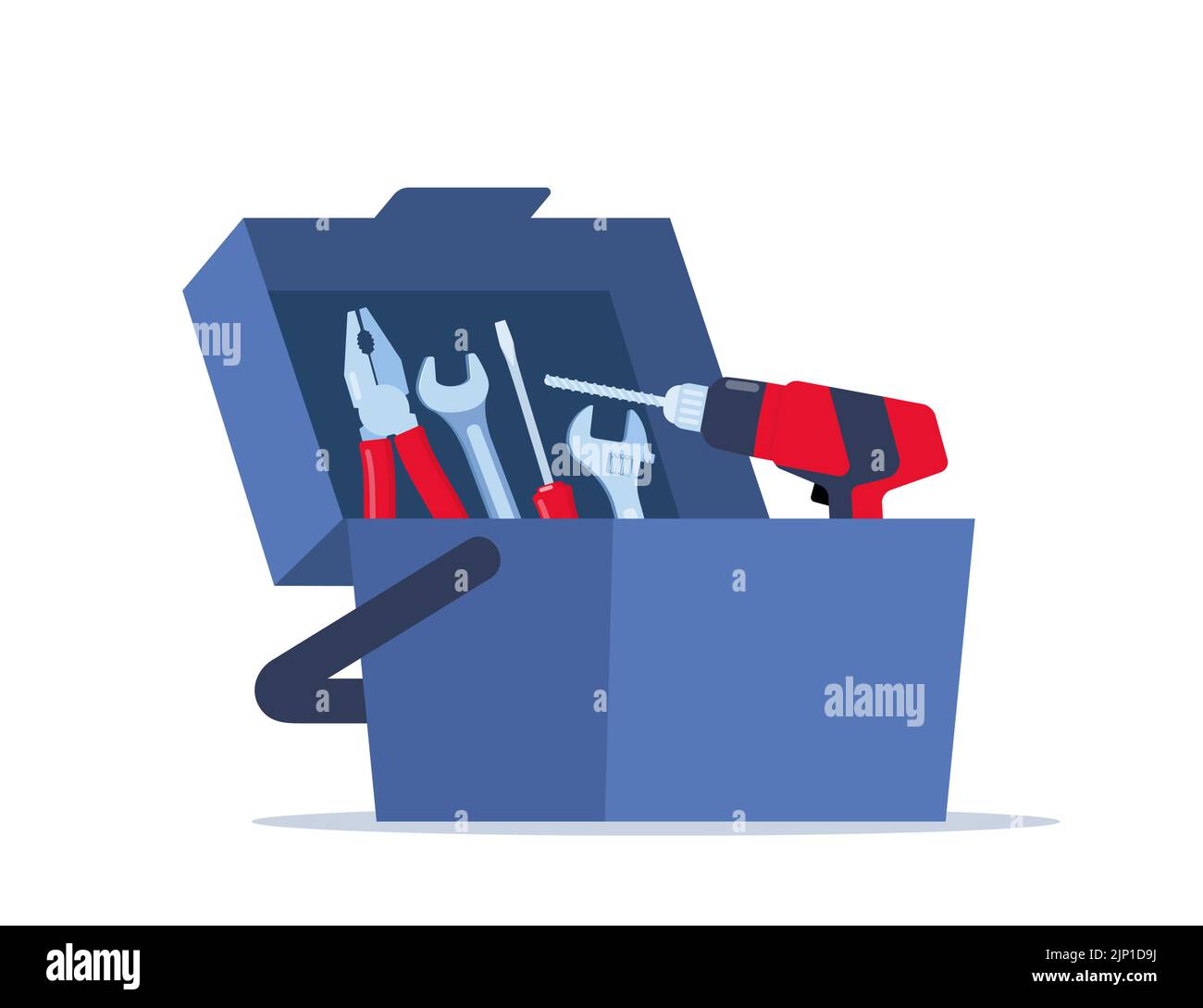 Opened toolbox with instruments inside. Workman's toolkit. Tool chest