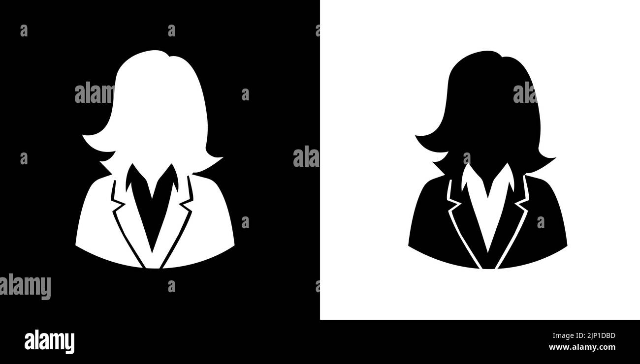 Vector user icon of woman in business suit. Two-tone version on black and white background Stock Vector