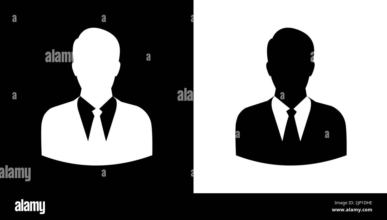 Vector user icon of man in business suit. Two-tone version on black and white background Stock Vector