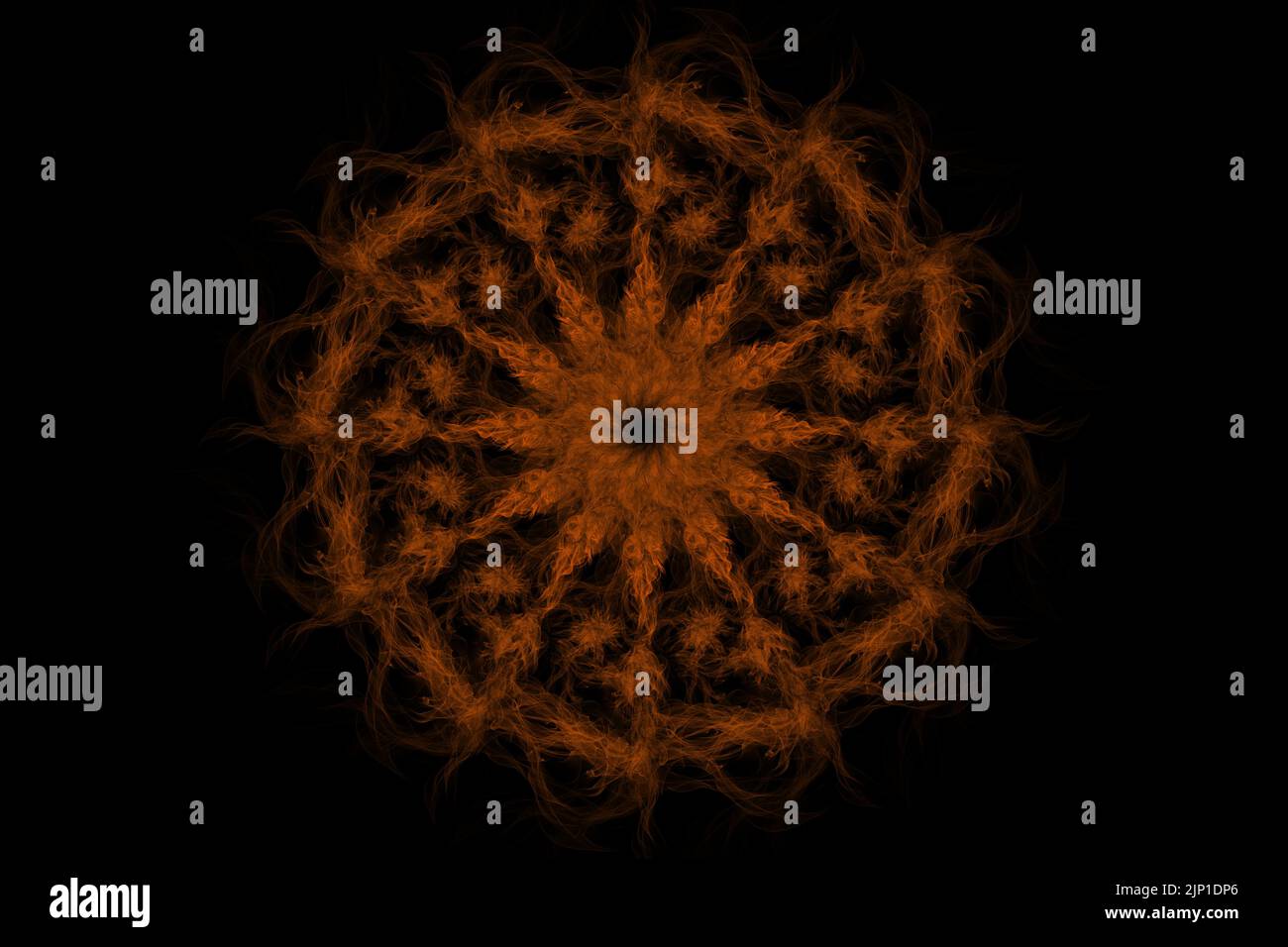 Fire mandala in the form of a circle on a black background, oriental