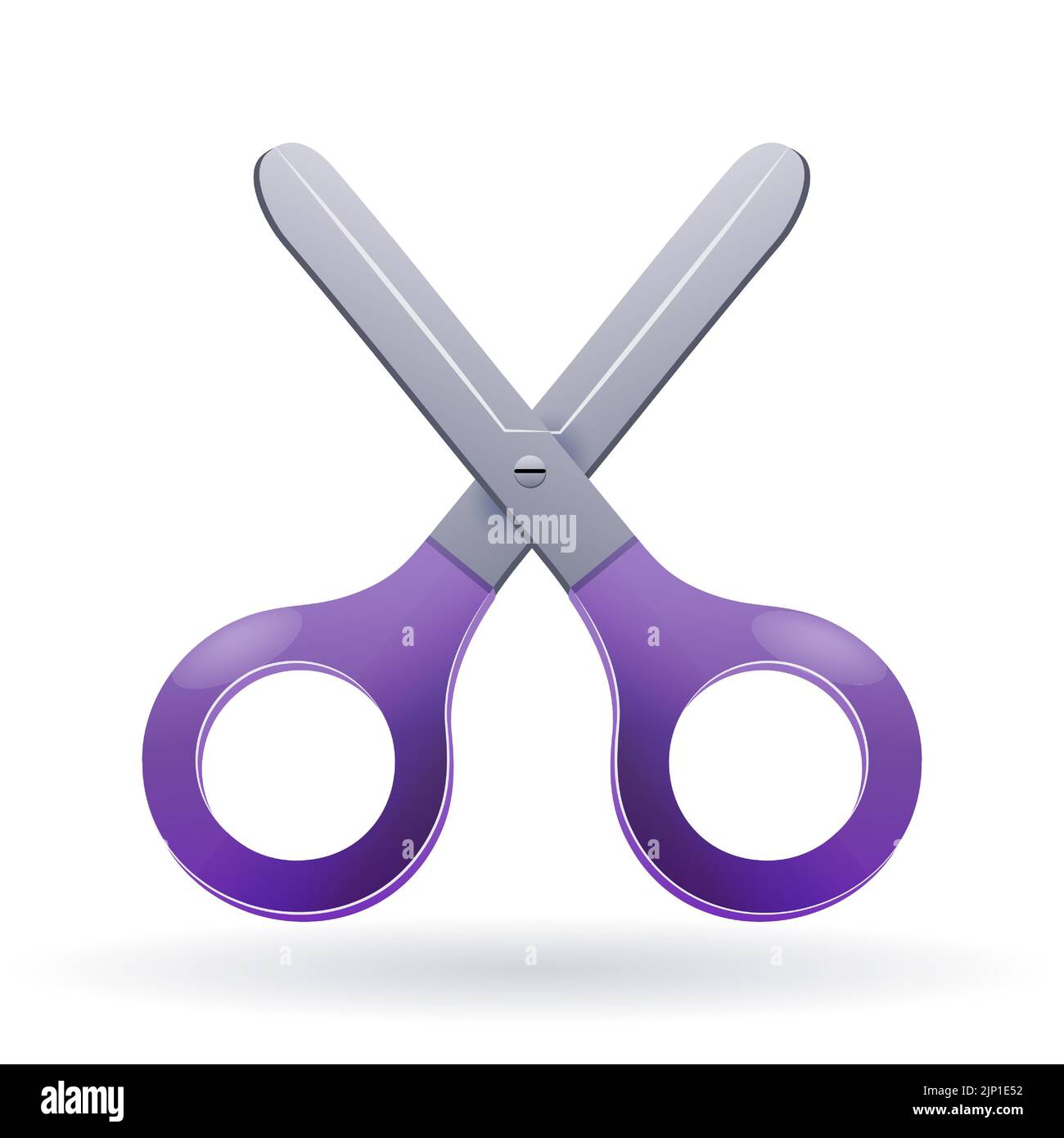 Stationery scissors with plastic handles isolated on white background. Cutting tool. Vector illustration. Stock Vector