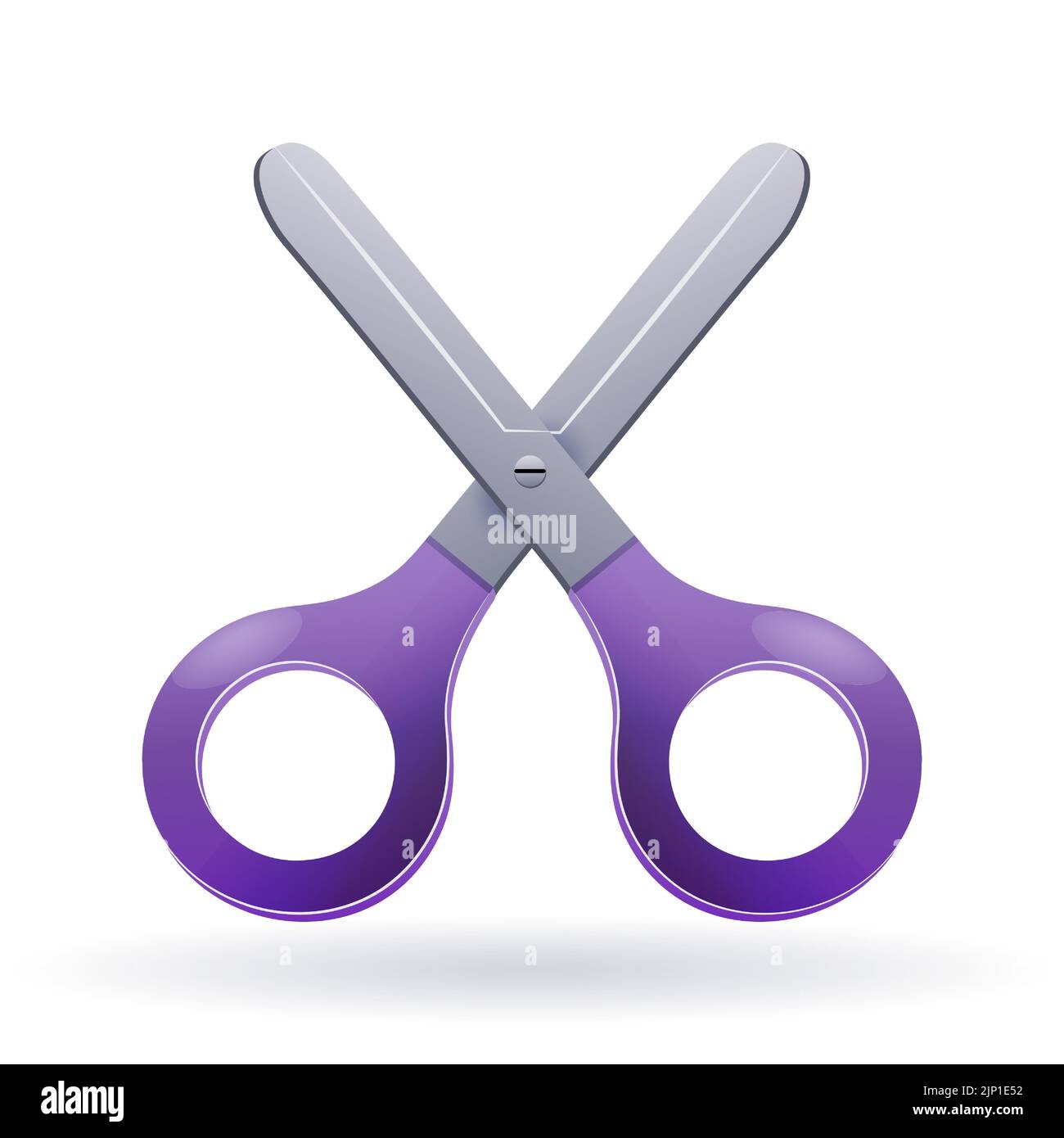 Stationery scissors with plastic handles isolated on white background. Cutting tool. Vector