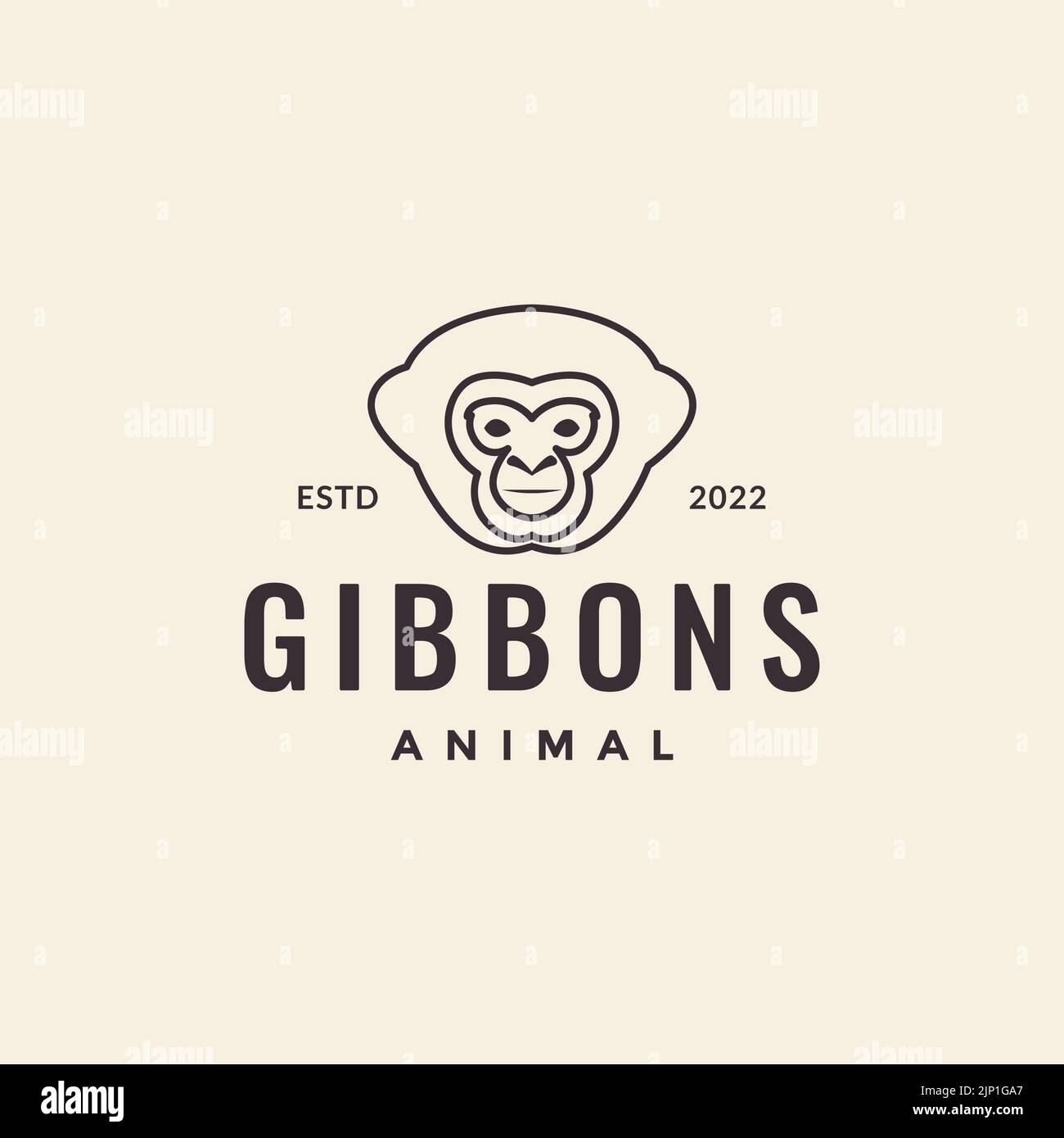 line head gibbon hipster logo Stock Vector