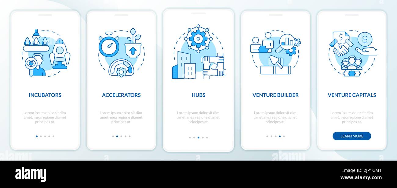 New business sponsorship types blue onboarding mobile app screen Stock ...