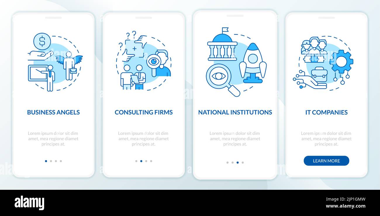 New business sponsorship types blue onboarding mobile app screen Stock ...