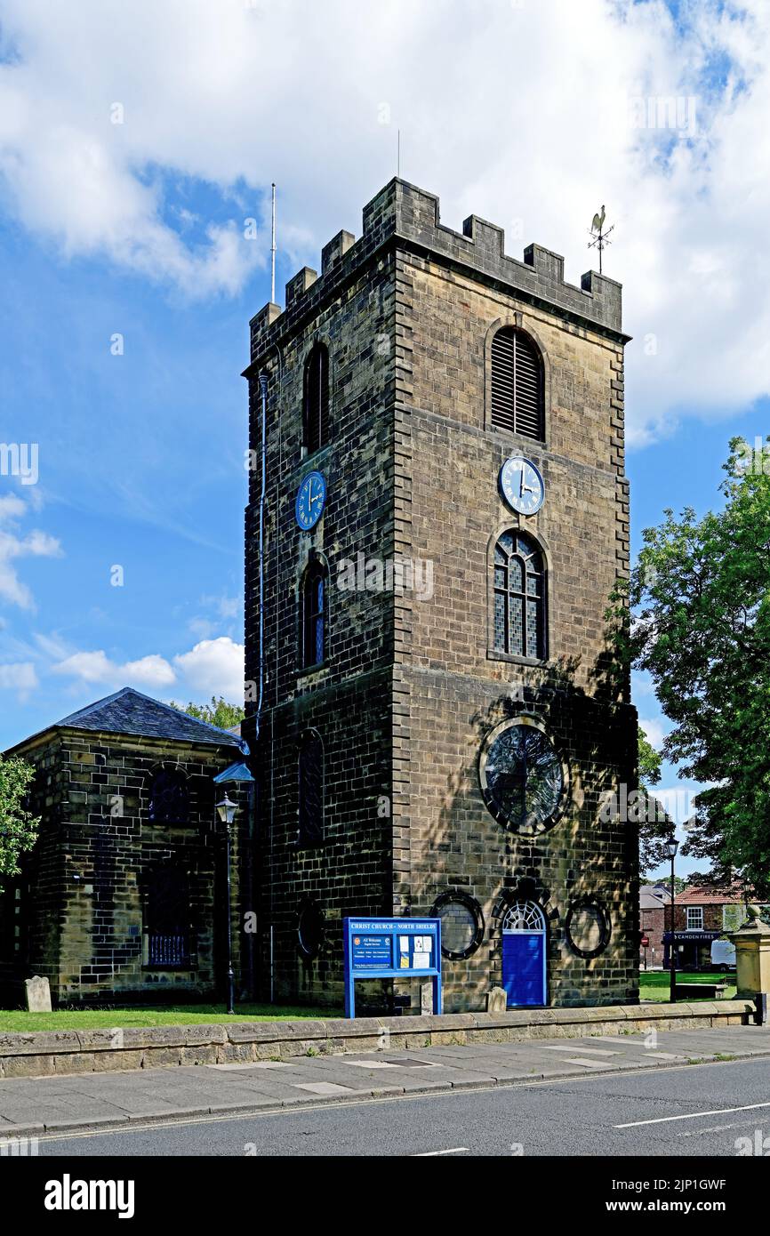 Christ Church first church to be built in 1654 in North Shields built by Robert Trollope of sandstone ashlar with a roof of Welsh slate it has a battl Stock Photo