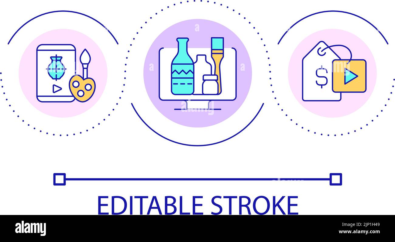 Art and crafts courses on internet loop concept icon Stock Vector