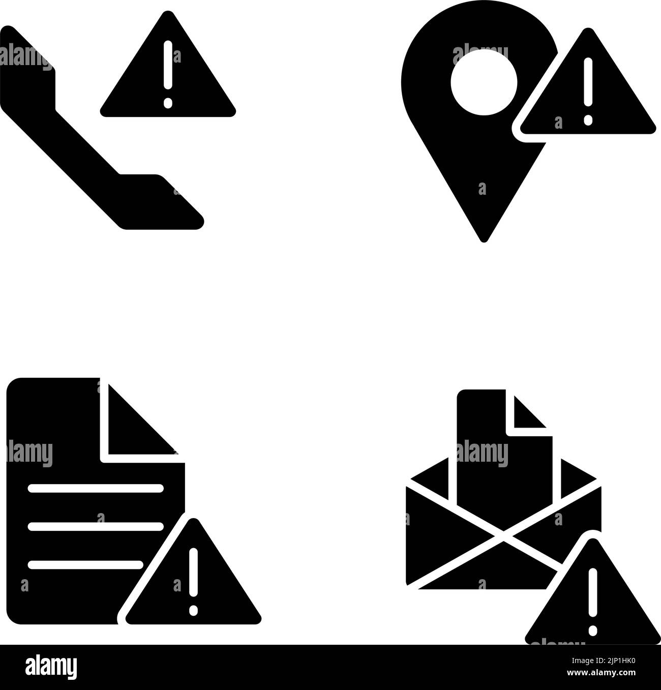 Communication problems black glyph icons set on white space Stock Vector