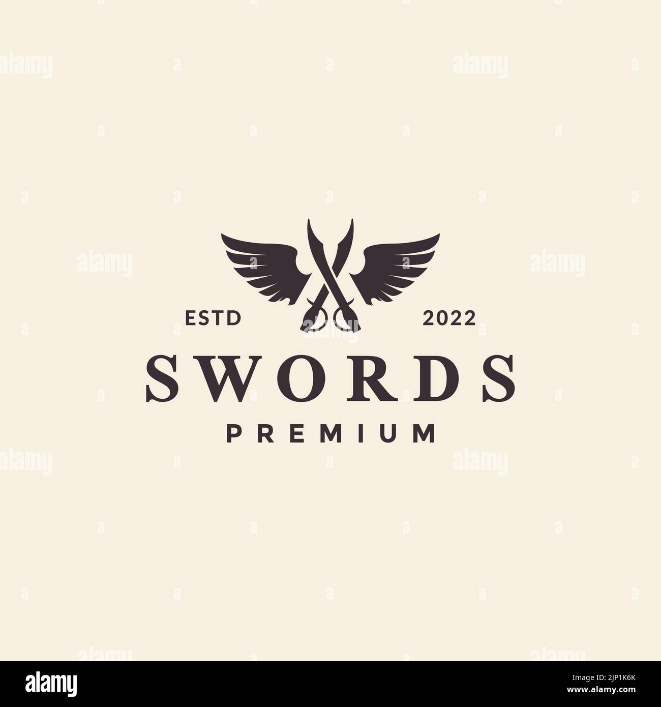 luxury cross swords wings logo design Stock Vector