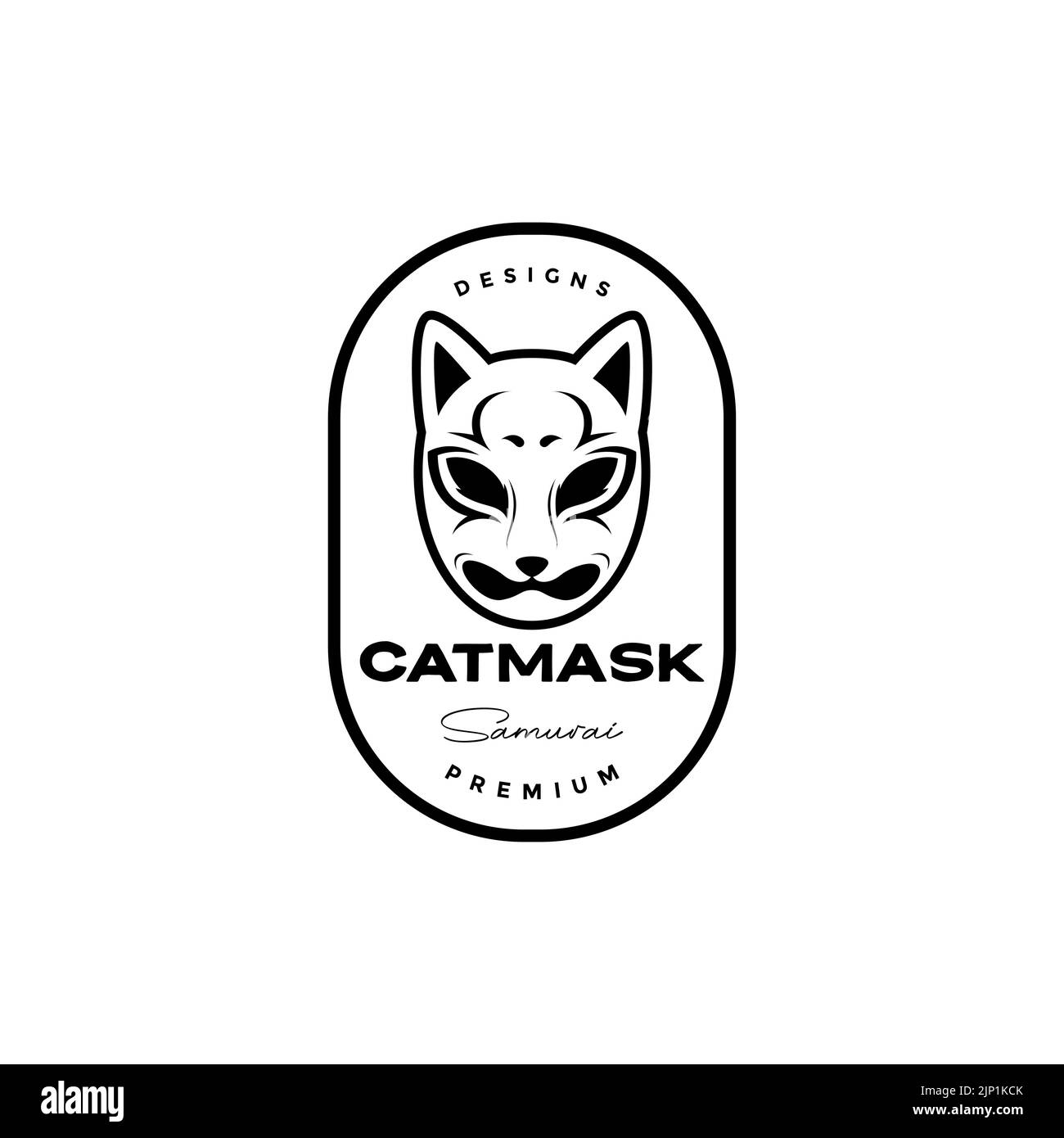 catmask samurai badge vintage logo design Stock Vector