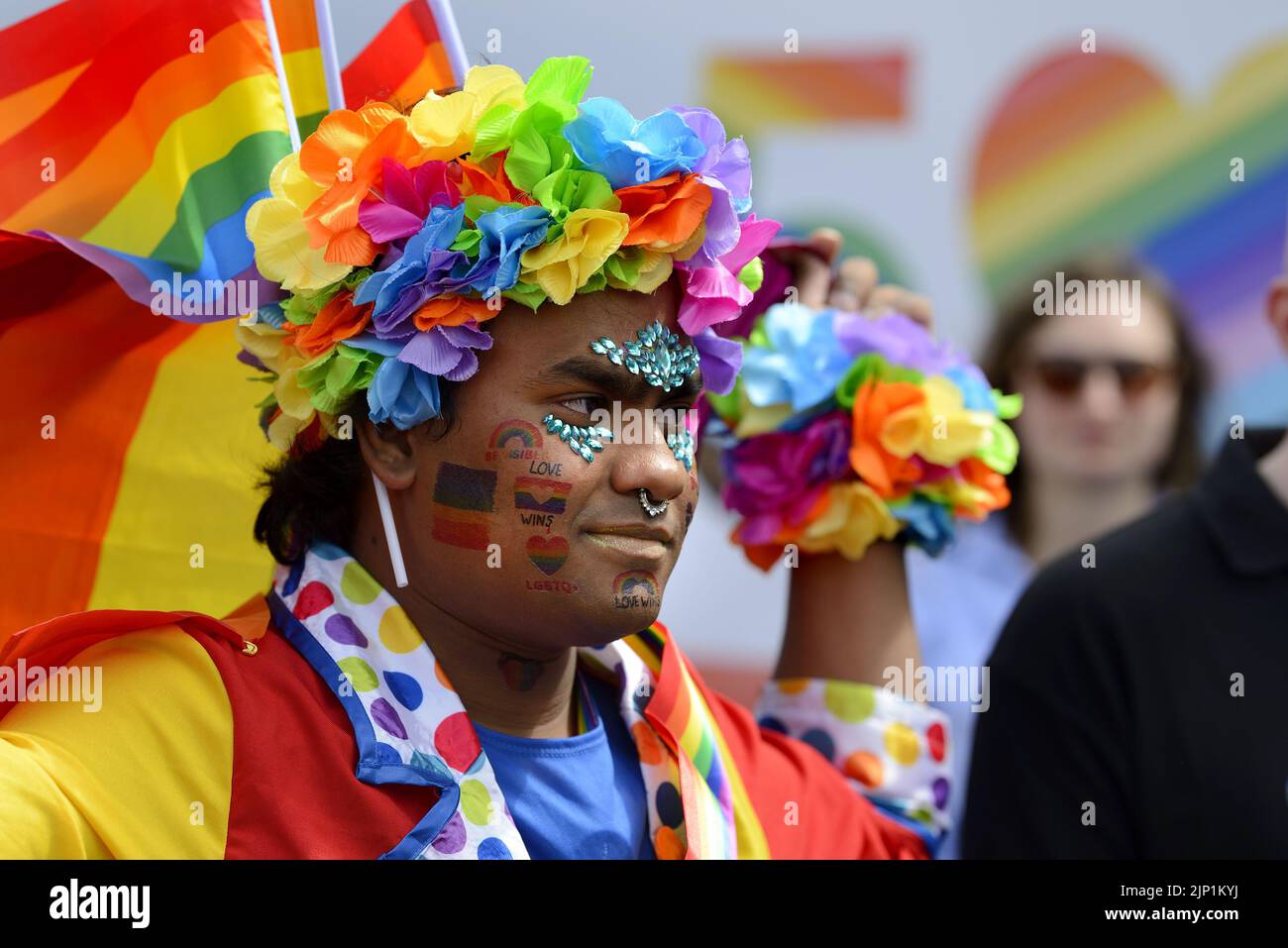 Pride in London Parade, 2nd July 2022. Mohammed Nazir, from campaign group Rainbows Across Borders Stock Photo