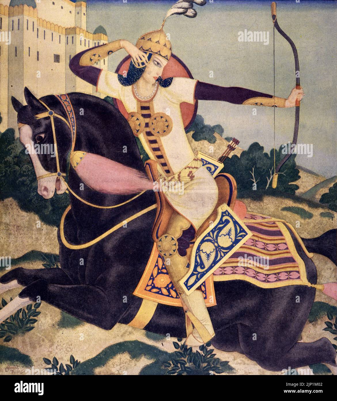 'Queen Chand' published May 27,1934 in the American Weekly magazine painted by Edmund Dulac for the series 'Follies that Destroyed Famous Queens'. Stock Photo