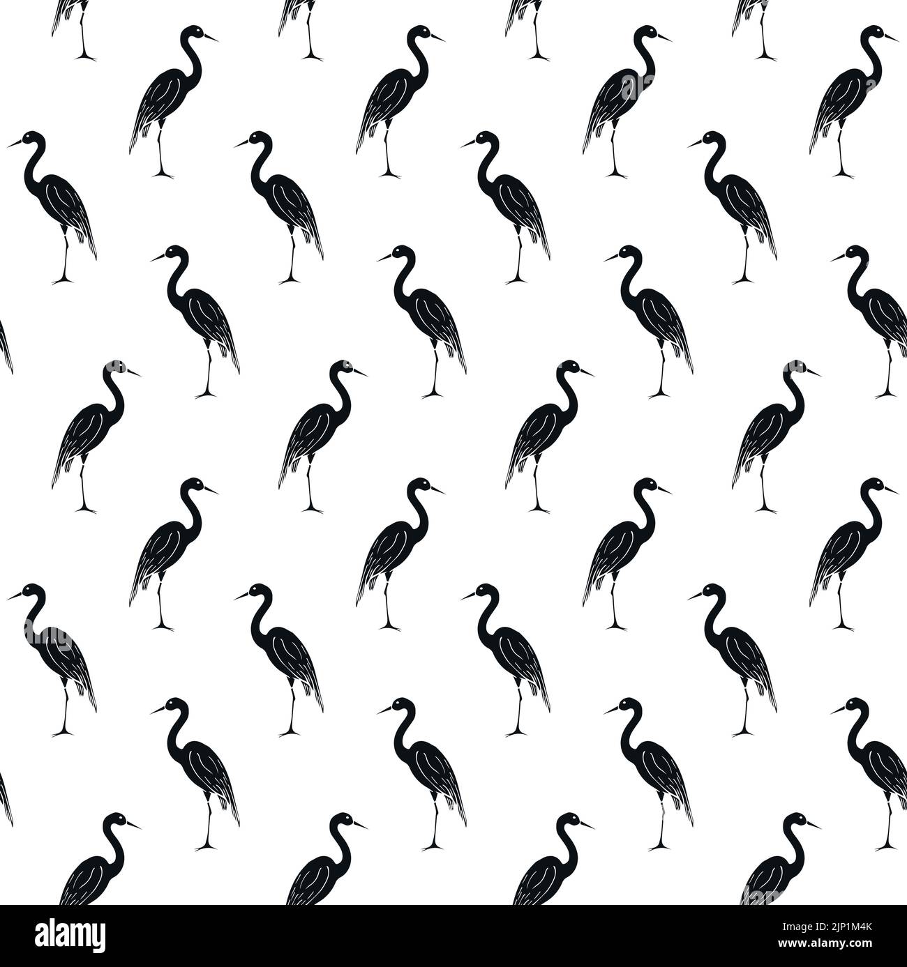 Vector seamless pattern of hand drawn black heron Stock Vector