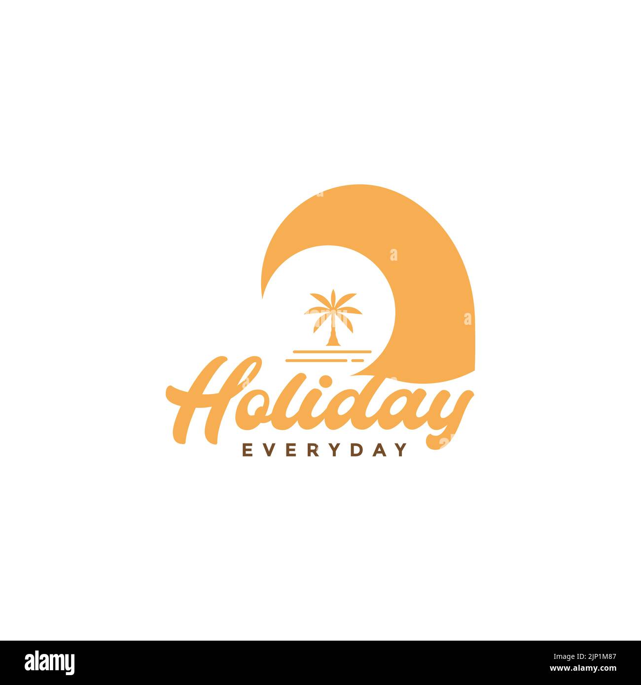 sunset wave with coconut tree logo design Stock Vector
