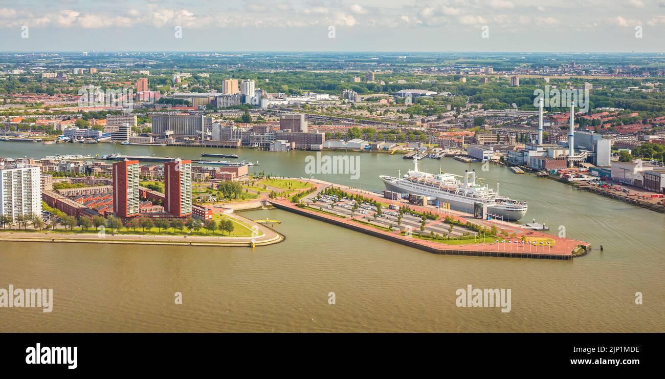 Panoramic view of The Dutch river Maas in Rotterdam, The Netherlands Stock Photo