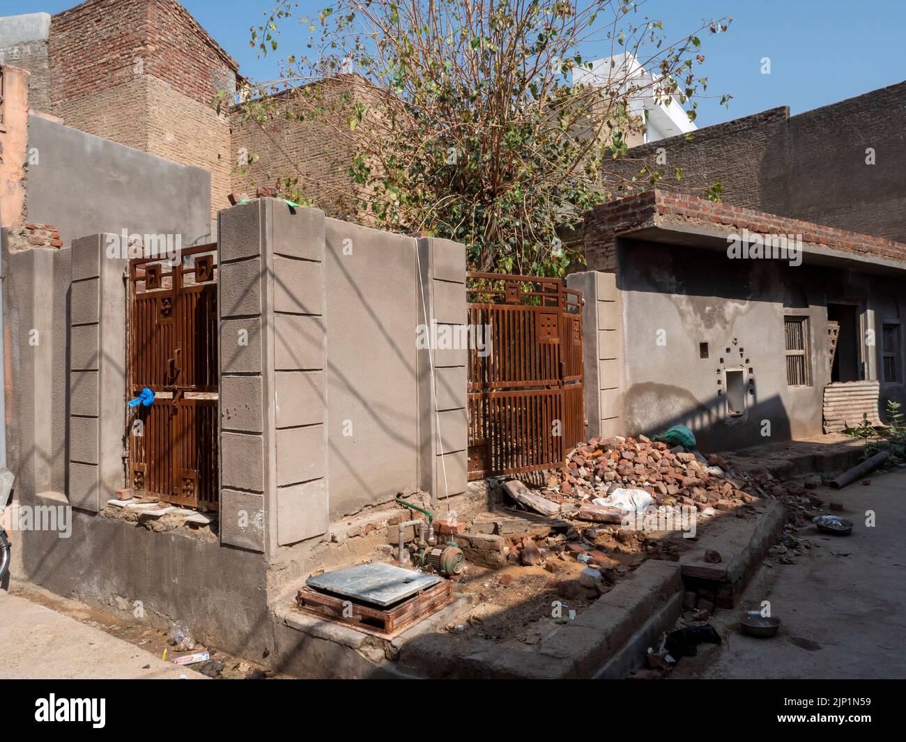 Under Construction House in Indian City, town, rural village. Stock Photo