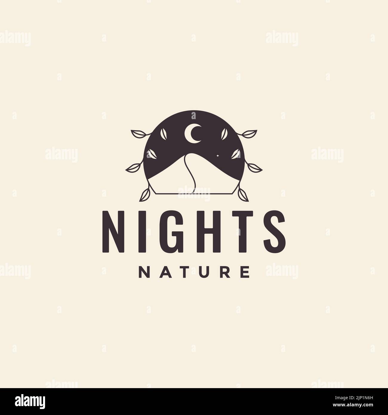 hipster mountain with crescent logo design Stock Vector
