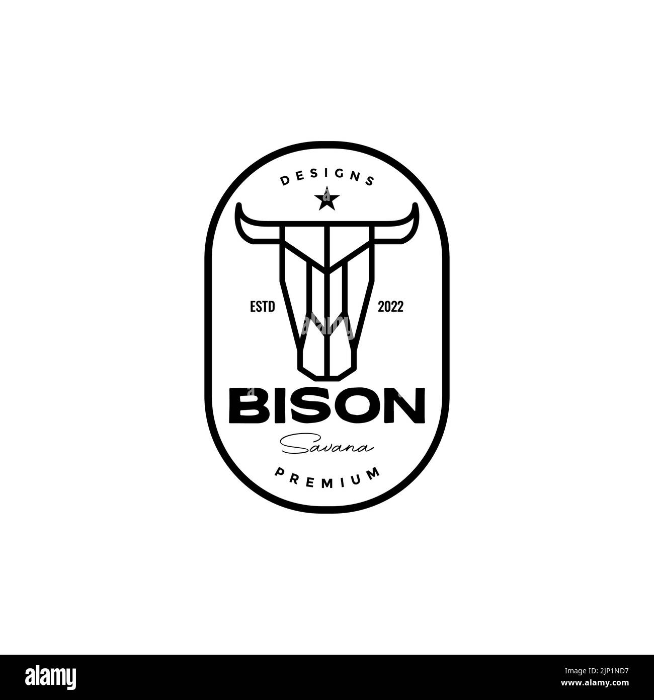 badge hipster line bison logo design Stock Vector
