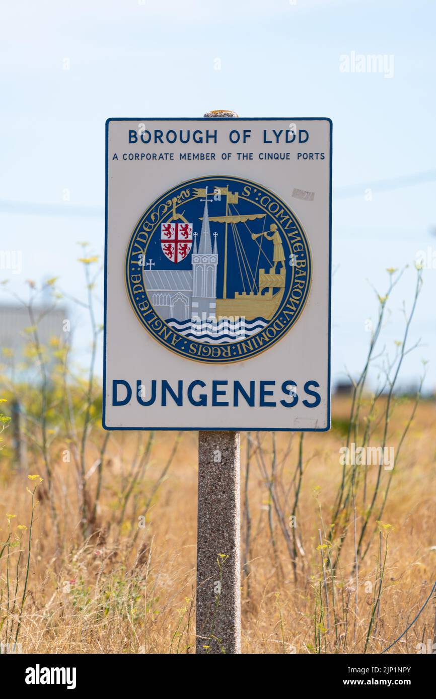 Dungeness sign, Lydd on Sea, Kent, England, UK Stock Photo