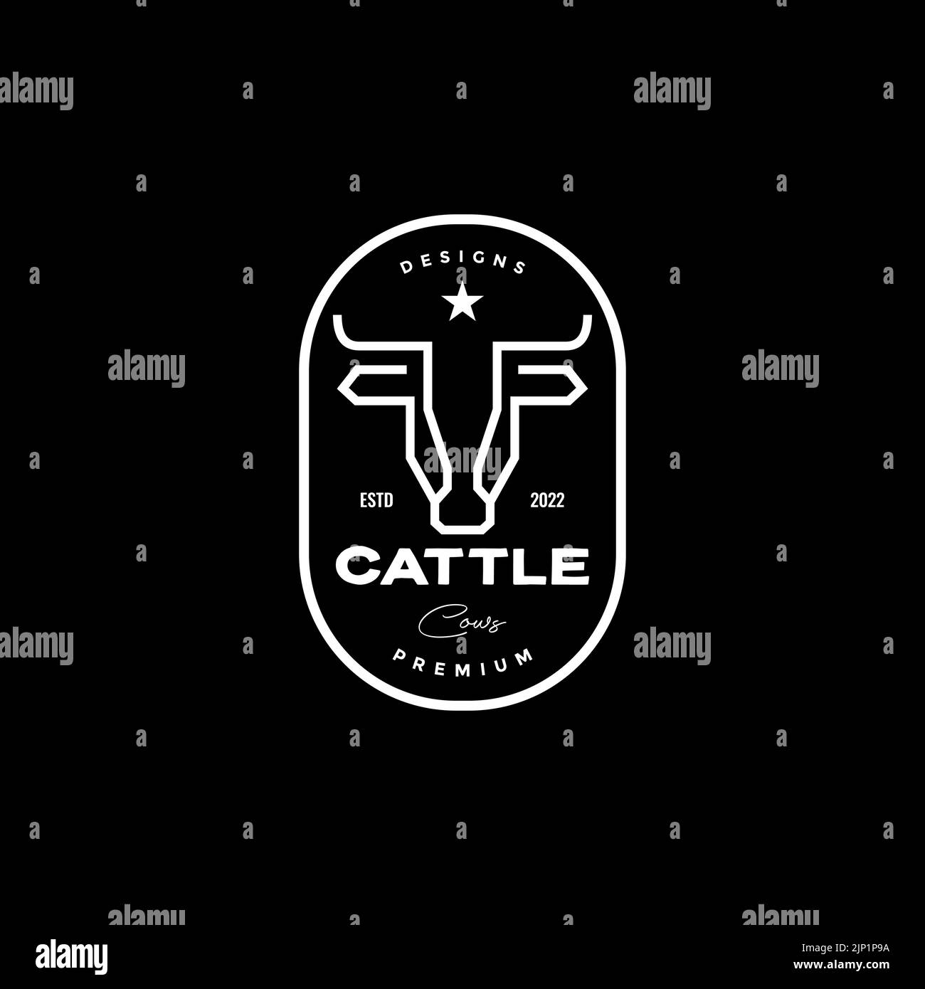 line cattle head cow buffalo badge vintage logo Stock Vector Image ...