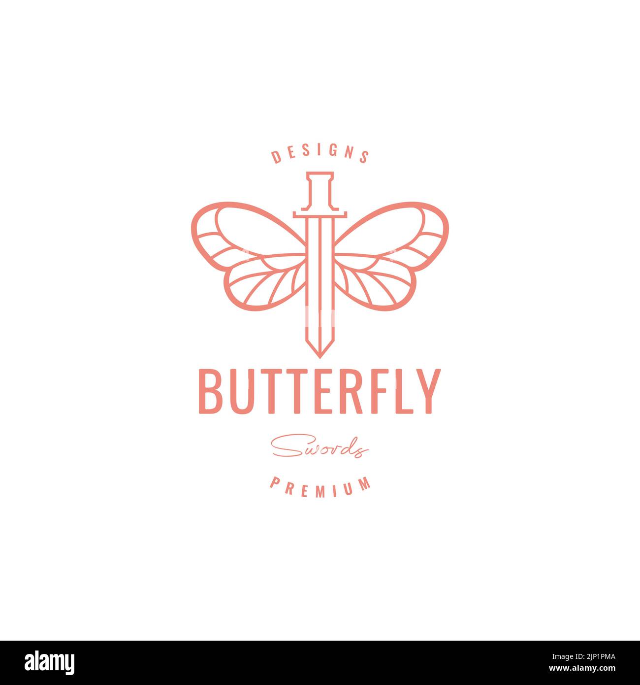 hipster butterfly with sword logo design Stock Vector