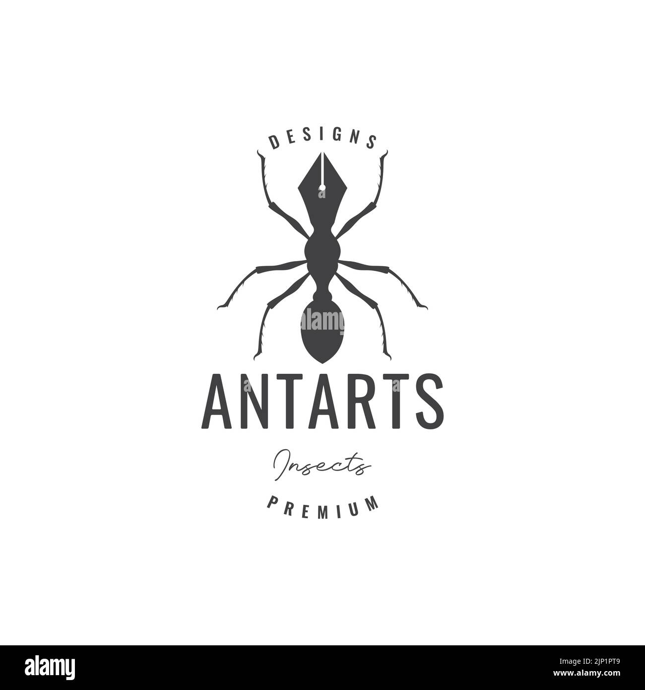ant with pen logo design Stock Vector