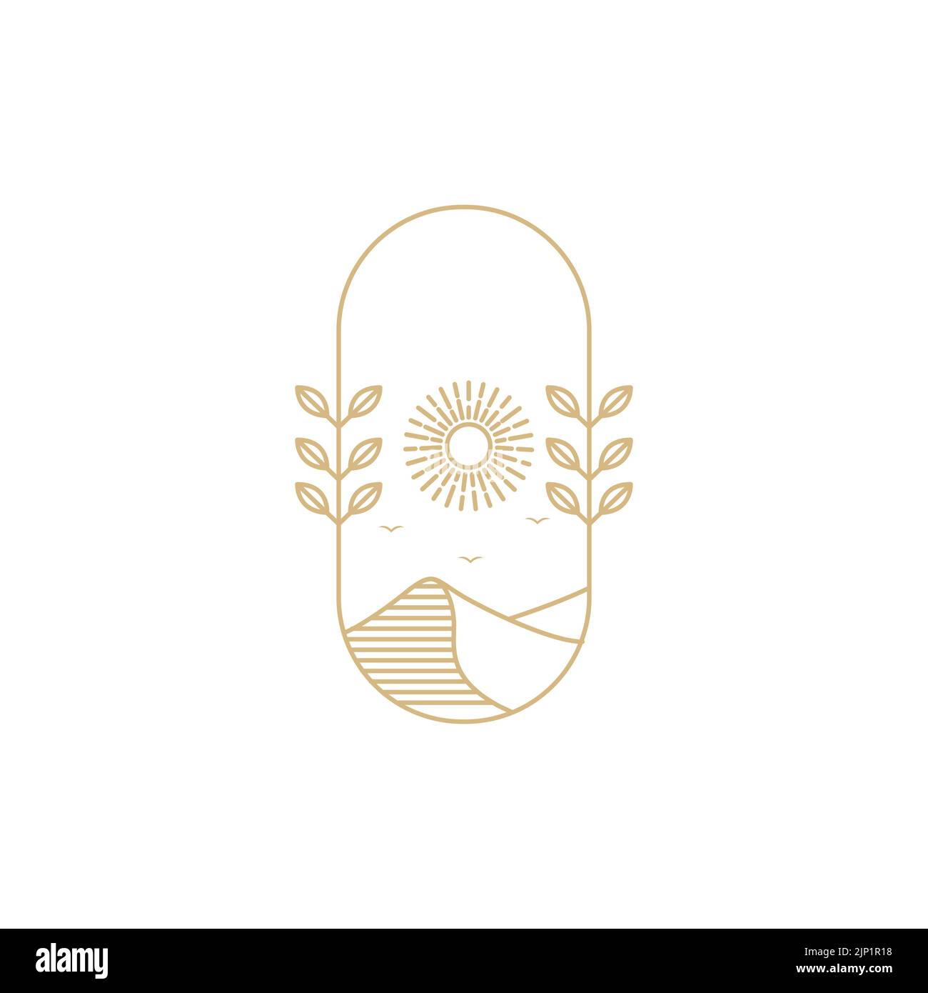 aesthetic mountain and sunburst logo design Stock Vector