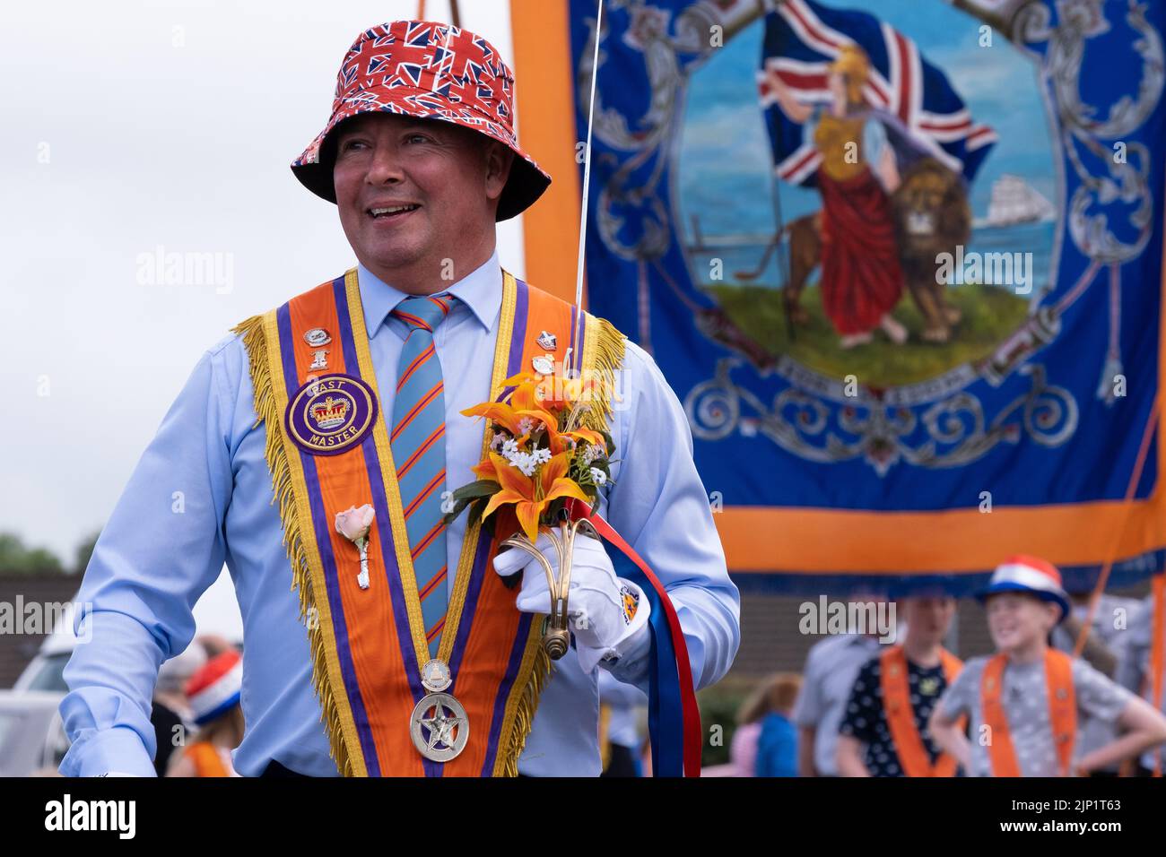 Ballymena, United Kingdom. 12 July, 2022. Orange Order member wearing