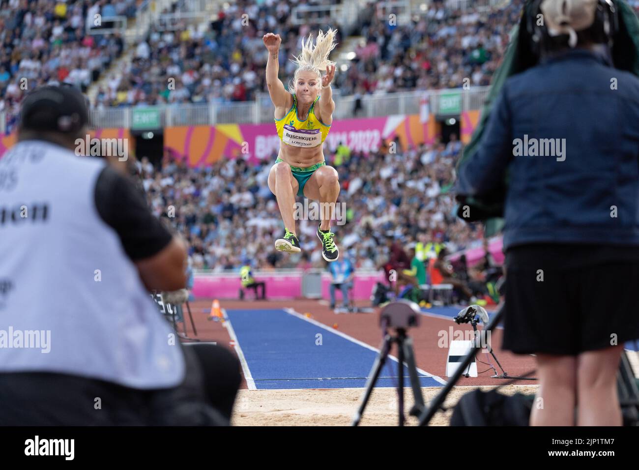 07-8-22 -  Brooke Buschkuehl, Australia, in the women's long jump final at the Birmingham 2022 Commonwealth Games at Alexander Stadium, Birmingham. Stock Photo