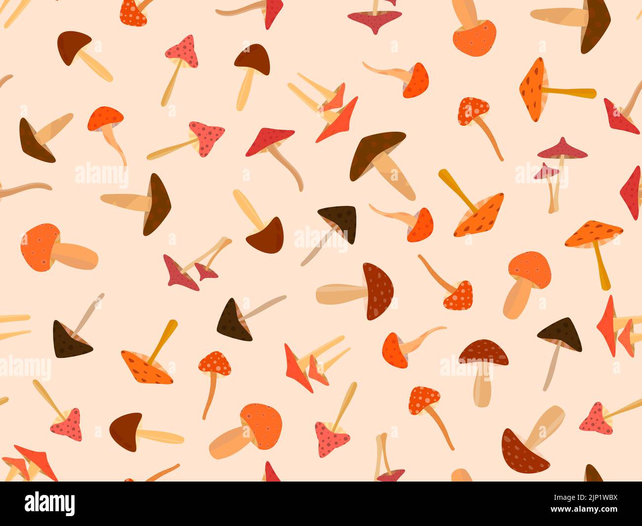 Mushrooms seamless pattern. Various mushrooms, edible and toadstools. Poisonous mushrooms and hallucinogenic fly agaric. Design for banners and promot Stock Vector