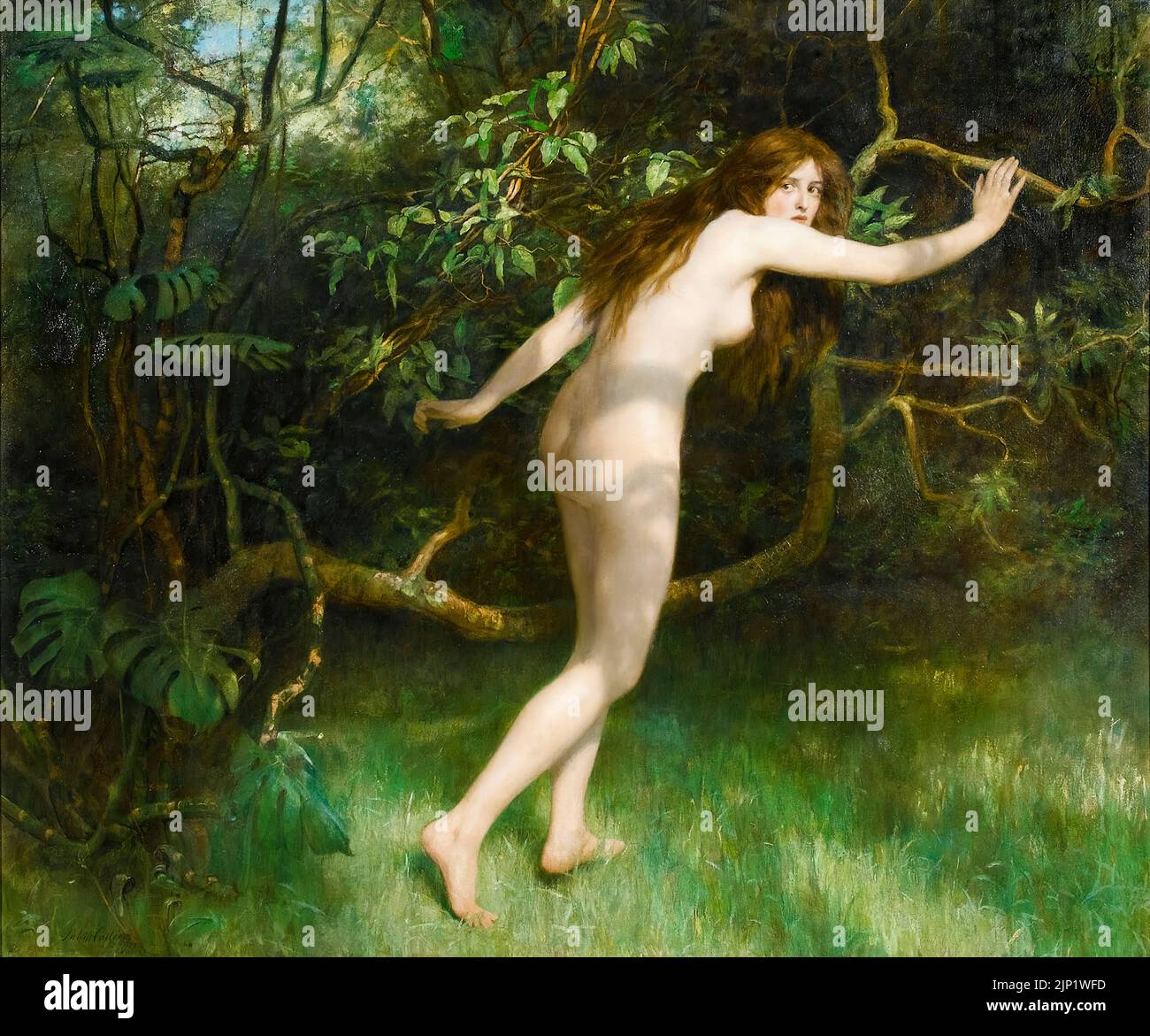 Eve, painting in oil on canvas by John Collier, 1911 Stock Photo